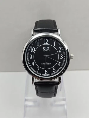 Mens Q & Q By Citizen Quartz Dress Watch Silver Black Dial 30M WR New Battery - Image 1 of 4