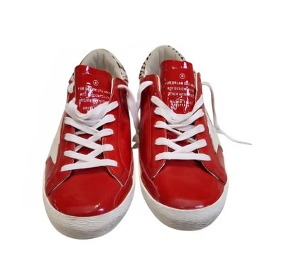 Золотой гусь суперзвезда кроссовки красный лакированная кожа W/мех размер 40 США 9 NIB - Изображение 1 из 4