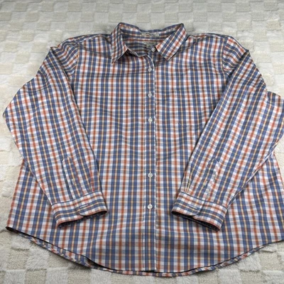 L.L. Bean Wrinkle Free Men's Plaid Button Up Shirt SIze XL Blue and Orange - Image 1 of 4