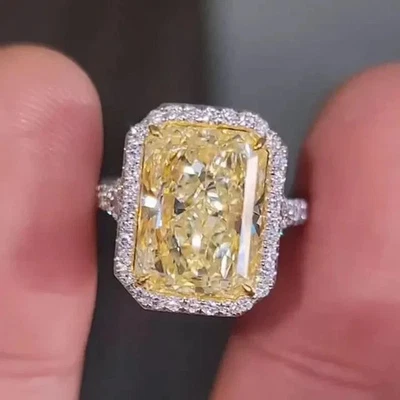 Huge Ring For Wife 3CT Radiant Lab Grown Vivid Yellow &Diamond 14k Two Tone Gold - Image 1 of 4