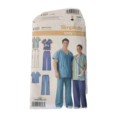 Sewing Pattern Unisex Scrub Tops Pants Easy to Sew UNCUT Simplicity 4104 Size AA - Image 1 of 4