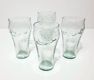 Vintage Coca Cola Coke Glasses Set 4 Green Tint Glass Pebbled Contour ~ 6" EUC - Picture 1 of 9