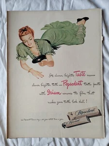VTG 1945 Original Magazine Ad Pepsodent Toothpaste Girl In Green Dress - Picture 1 of 1