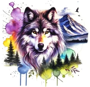 4" - UV DTF Transfer Vinyl Aufkleber - Aquarell Bergwolf - Decal - Bild 1 von 1
