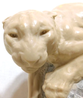 Joseph Lorkowski JL Boulton Signed White Mountain Lion Alabaster Stone Sculpture - Image 1 of 4