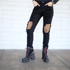 LF Stores carmar black midrise distressed leather knee skinny jeans sz 26 NEW
