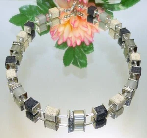 Kette Würfelkette Halskette Würfel Lava sand schwarz Polaris grau Strass 305h - Bild 1 von 6