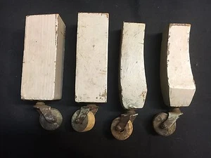Set of 4 Antique Furniture Steel Casters Wood Wheels Hardware Rollers Wooden Vtg - Bild 1 von 3