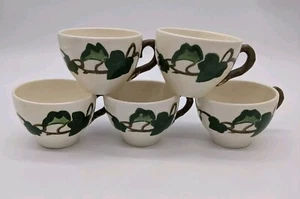 Set Of 5 Tea Cups, Green Ivy by Metlox Poppy Trail, Vintage Made In California - Picture 1 of 17