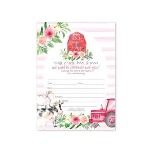 Farm party invites for girls animal barnyard theme kids birthday cards set 25 - Picture 1 of 4