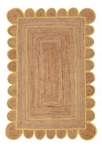 Scalloped Rug Natural Jute Braided Style Carpet Rustic Modern Look Area Rugs - Picture 1 of 9