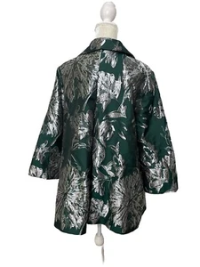Chico's Travlers Sz 2 12 14 Floral Jacquard Jacket Silver Jasper Green New $189 - Picture 1 of 14