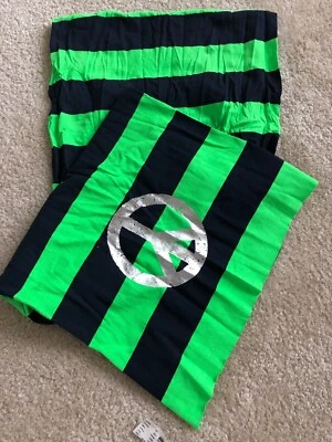 Justice Scarf Big Bold Green & Black Striped Design Silver Peace Symbol NWT - Image 1 of 4