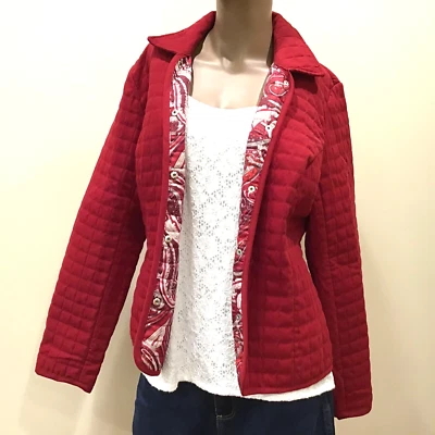 Abrigo Briggs New York Light talla 14 a presión ligero acolchado chaqueta forrada de cachemira roja Foto 1 de 4