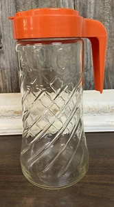 ANCHOR HOCKING Vintage TANG Orange Drink Pitcher Glass W Plastic Lid 1 Quart QT - Picture 1 of 13