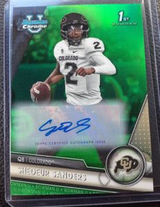 SHEDEUR SANDERS AUTO 2023 Bowman University 1st Chrome Auto RC True Green #/99