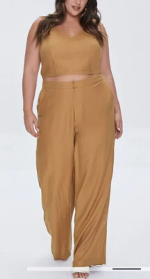 F21 1X Conjunto Pantalón Corto Sin Mangas Amarillo Mostaza Pierna Ancha Mezcla de Lino Foto 1 de 4