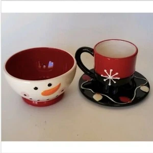 Cracker Barrel 3 Pc Snowman Ceramic Coffee Mug Soup Bowl Christmas gift - Picture 1 of 5