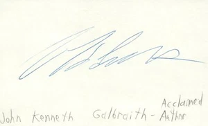 John Kenneth Galbraith Acclaimed Author Autographed Signed Index Card - Picture 1 of 1