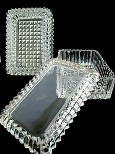 Lot of 2 Antique EAPG Clear Heavy Rectangular Candy/Trinket Dishes w/Lids - Picture 1 of 7