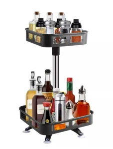 2 Ebenen Lazy Susan Drehteller drehbar Gewürzglas Regal 360 Küche Organizer schwarz - Bild 1 von 5