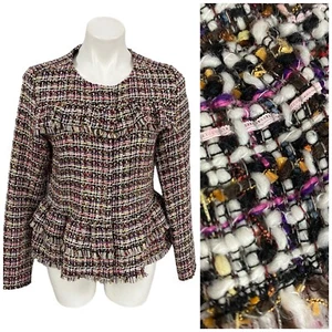 Blazer Halógeno Mujer Talla 8 Cremallera Chaqueta Oficina Informal Dinero Antiguo Tweed Volantes - Imagen 1 de 21