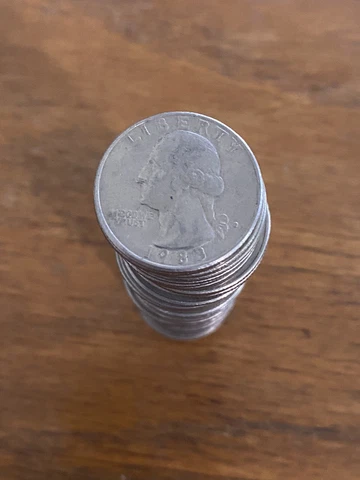$10 FULL ROLL of 40 coins 1983 Quarters Circulated Washington Liberty W $10 Cover