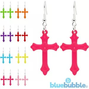 Bluebubble COOL CROSS Earrings Funky Kitsch 80s 90s Punk Rock Music Emo Novelty - Picture 1 of 16