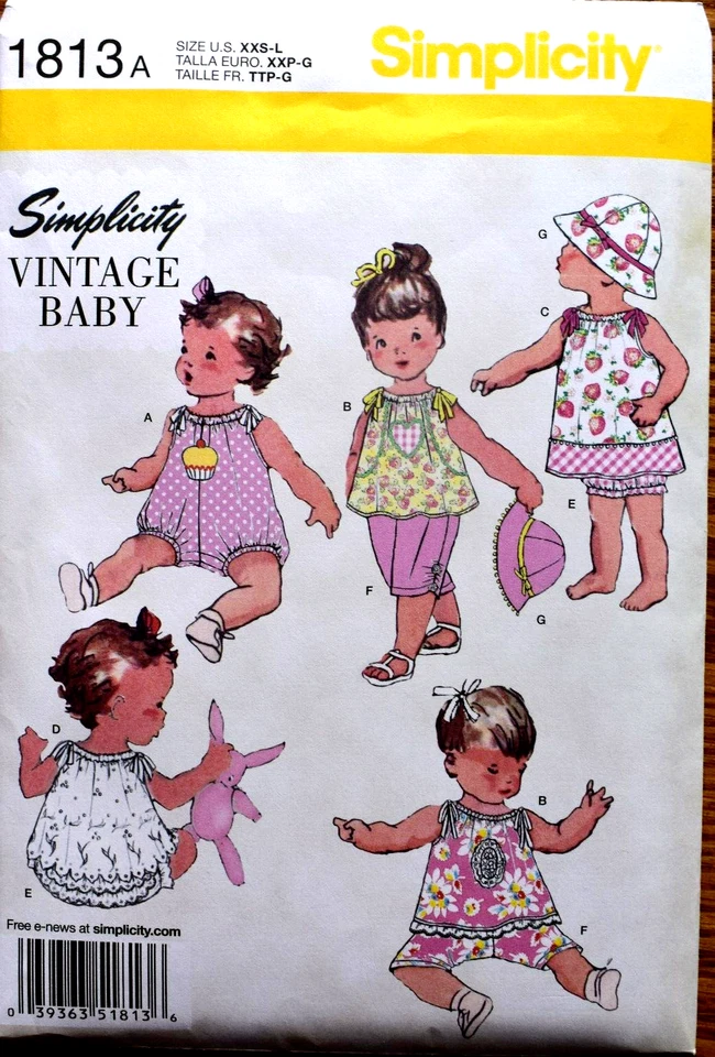 UC Simplicity 1813 Sew Pattern Infant Baby Girl Summer Romper Dress Top Hat Pant