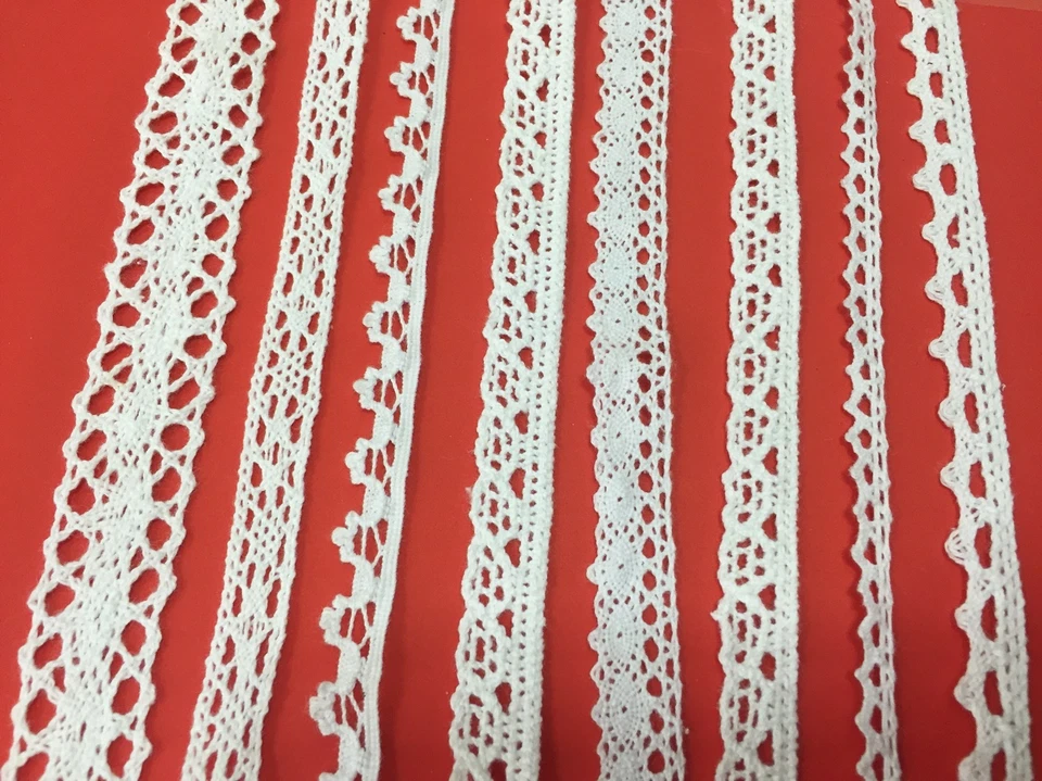COTTON CROCHET LACE TRIM WHITE VINTAGE 7-20mm 1-5m WEDDING UK Narrow edging THIN - Image 1 of 1