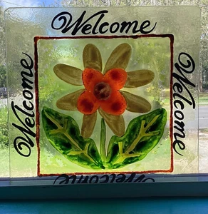 27 cm Vidrio Fundido Cuadrado Bienvenida Flor Silvestre Decoración del Hogar Plato Atrapador del Sol con EDICIÓN - Imagen 1 de 14