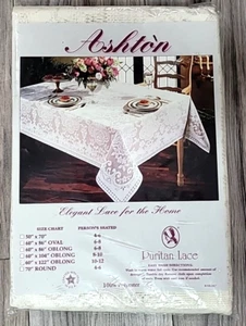 NIP - Vintage Puritan Lace ASHTON Floral Lace OBLONG 60 x 122 Tablecloth Beige - Picture 1 of 6