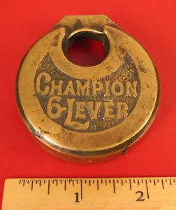 ANTIQUE ROUND BRASS CHAMPION PADLOCK LOCK 6 LEVER !!! - Picture 1 of 1