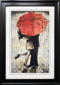 Loui Jover "The Red Umbrella" CUSTOM FRAMED Art Abstract Love Couple Rain  - Imagen 1 de 3
