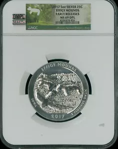 2017 EIFFIGY PARK 5 OZ SILVER QUARTER NGC MS69 DPL MAC SPOTLESS * - Picture 1 of 2