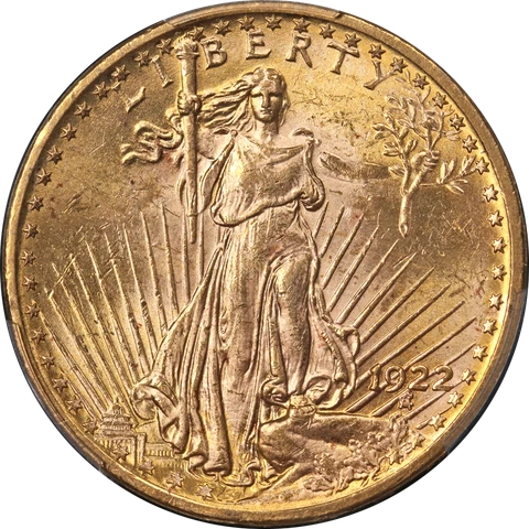 1922-P Saint-Gaudens Gold $20 PCGS MS63 Superb Eye Appeal Strong Strike Cover
