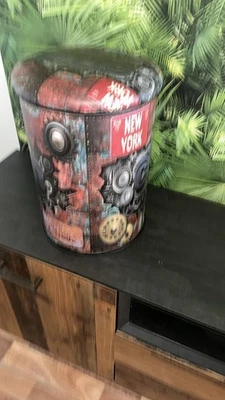 Sitzhocker mit Stauraum VintageHocker Rund Sitzbox Aufbewahrung Rustikal - NY - Bild 1 von 4