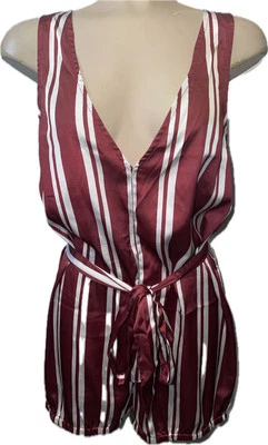 Anthropologie Women's Sz Medium Jumper Romper Maroon Shorts Silky Pajama $98 NWT - Image 1 of 4