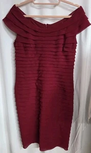 Women's Adrianna Papell Red Horizontal Pleated Dress Sz 10 Holiday Party Wedding - Picture 1 of 3