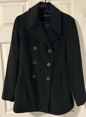 Casaco feminino Calvin Klein preto peito duplo 60% lã tamanho 10 - Imagem 1 de 4