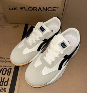 De Florence Shoes Sneakers Women’s 8 US EUR 39 Vintage Italy Black White Vegan - Picture 1 of 13