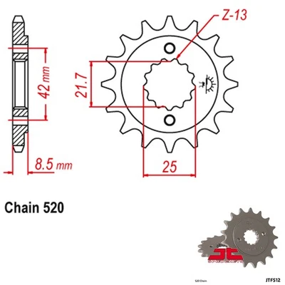 JT Sprocket Countershaft 520 Pitch 16T Kawasaki EX 500 Ninja 500 (1994-1997) - Image 1 of 2