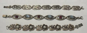 Vintage Symmetalic Sterling Silver &14 k gold wash  link bracelets 8",7.5",7". - Picture 1 of 6