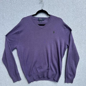 Polo Ralph Lauren Sweater Mens Large Purple V Neck Pima Cotton Pullover Pony - Picture 1 of 9