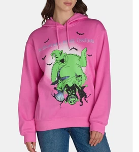 Womens Nightmare Before Christmas Pink Halloween Hoodie Oogie Boogie M - Picture 1 of 3