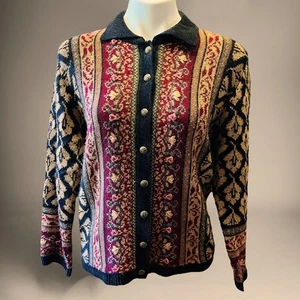 Victorian Style Koret Sweater Womens Petite Wool Blend Coogi Style Knit Cardigan - Picture 1 of 7