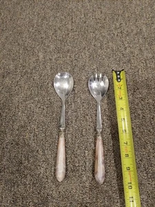 Rare Vintage Stainless Steel Scuf France Salad Servers Tong Set Pearl Handles 9" - Picture 1 of 5