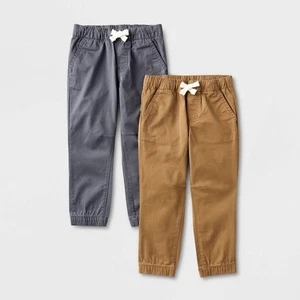 Cat & Jack Toddler Boys' 2pk Woven Pull-on Jogger Pants Brown/Gray, 12M - Picture 1 of 1
