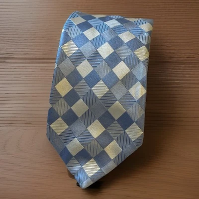 Gravata masculina TINO COSMA de seda GG gola alta longa ITÁLIA geométrica azul branca - Imagem 1 de 4