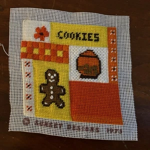 Vintage Needlepoint Gingerbread Cookie Jar Panel Retro Kitchen Decor Finished  - Picture 1 of 5